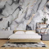 3 Boyutlu Siyah Beyaz Mermer Temalı Duvar Kağıdı thumbnail 2