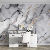 3 Boyutlu Siyah Beyaz Mermer Temalı Duvar Kağıdı thumbnail 4