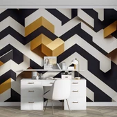 3 Boyutlu Siyah Beyaz Altın Temalı Duvar Kağıdı thumbnail 4