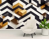 3 Boyutlu Siyah Beyaz Altın Temalı Duvar Kağıdı thumbnail 6