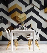 3 Boyutlu Siyah Beyaz Altın Temalı Duvar Kağıdı thumbnail 5