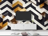 3 Boyutlu Siyah Beyaz Altın Temalı Duvar Kağıdı thumbnail 3