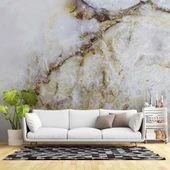 3 Boyutlu Beyaz Mermer Görünümlü Duvar Kağıdı thumbnail 1