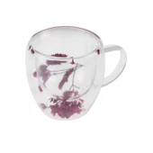 Cam Bardak İki Katlı Cam Çiçek Desenli - 1