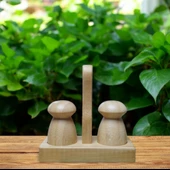 Şık Bambu Tuzluk Biberlik Seti Standlı - 1