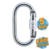 5 Adet Oval Karabina Kilitli 10 mm Kanca Paslanmaz Çelik Kilit Tırmanma Kamp Ekipman Tırmanış Askı - 3