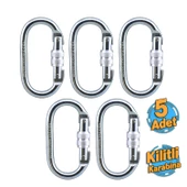 5 Adet Oval Karabina Kilitli 10 mm Kanca Paslanmaz Çelik Kilit Tırmanma Kamp Ekipman Tırmanış Askı - 1