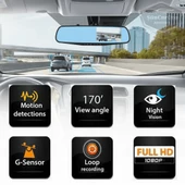 Ön ve Arka Kameralı Dikiz Aynası Geri Görüş Kameralı 4.3" 1080P Full HD Kayıt Çarpışma Algılayıcı Sensörlü Gece Görüşlü Park Sensörü Sesli Yol Kayıt - 9