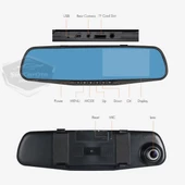 Ön ve Arka Kameralı Dikiz Aynası Geri Görüş Kameralı 4.3" 1080P Full HD Kayıt Çarpışma Algılayıcı Sensörlü Gece Görüşlü Park Sensörü Sesli Yol Kayıt - 6