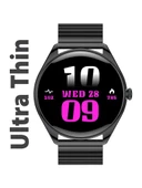 Logia Ultra Thin Akıllı Saat Yuvarlak Çelik Kasa Metal Kordon Siyah - 1