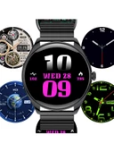 Logia Ultra Thin Akıllı Saat Yuvarlak Çelik Kasa Metal Kordon Siyah - 4