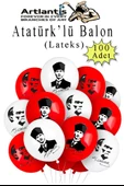 Atatüklü Balon 100 Adet Ata Balon Süsleme 29 Ekim 23 Nisan Kırmızı Beyaz Balon Bayrak Balon Bayram - 1