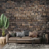 3 Boyutlu Koyu Kahverengi Tuğla Duvar Temalı Duvar Kağıdı thumbnail 1