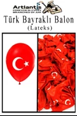 Atatüklü ve Bayraklı Balon 20 Adet Ata Balon Süsleme 29 Ekim 23 Nisan Kırmızı Beyaz Balon Bayrak Balon Bayram - 5