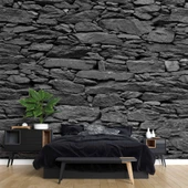 3 Boyutlu Siyah Kesme Taş Temalı Duvar Kağıdı thumbnail 2