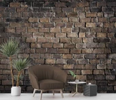 3 Boyutlu Koyu Kahverengi Tuğla Duvar Temalı Duvar Kağıdı thumbnail 6