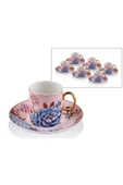 Floral Pink Porselen 12 Parça 6 Kişilik Kahve Fincan Takımı - 1
