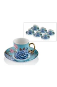 Floral Blue Porselen 12 Parça 6 Kişilik Kahve Fincan Takımı - 1