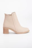 Kadın Topuklu Bot Nude Yüzüdüz Oval Burun Yan Parçalı thumbnail 3