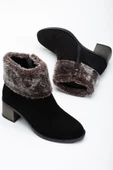 Kadın Topuklu Bot Siyah Süet Kürklü Fermuarlı Oval Burun thumbnail 1