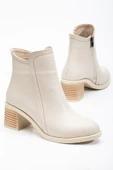 Kadın Topuklu Bot Bej Yüzüdüz Oval Burun Yan Parçalı thumbnail 1