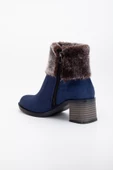 Kadın Topuklu Bot Lacivert Süet Kürklü Fermuarlı Oval Burun thumbnail 5