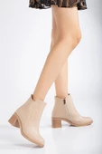 Kadın Topuklu Bot Nude Yüzüdüz Oval Burun Yan Parçalı thumbnail 2