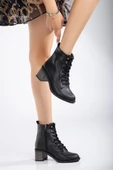 Kadın Topuklu Bot Siyah Bağlı Suni Deri thumbnail 2