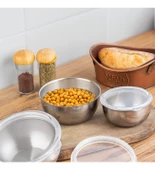 3 Adet Şeffaf Sızdırmaz Kapaklı Paslanmaz Çelik Saklama Kabı Seti - 2