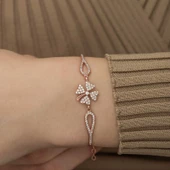 925 Ayar Gümüş Rose Yonca Bileklik - 4