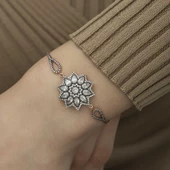 ​925 Ayar Gümüş Rose Çiçek Desenli Elmas Montür Bileklik - 3