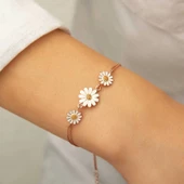 ​925 Ayar Gümüş Rose Üçlü Papatya Bileklik - 2
