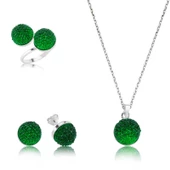 925 Ayar Gümüş Yeşil Kristal Set - 1