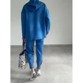 Lucky Life Kadın Uzun Kol V Yaka Kapüşon Detay Sweat Ve Yüksel Bel Eşofman Ikili Takım - 4