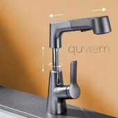 quviem Gri Yükseltilebilir Çift Fonksiyonlu Mutfak Eviye ve Lavabo Bataryası Qu-17592655252105 - 1