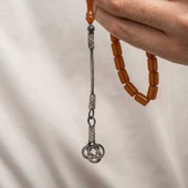 Gümüş Kazaz Püsküllü Sıkma Kehribar Tesbih - 3