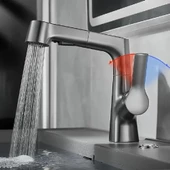 quviem Gri Yükseltilebilir Çift Fonksiyonlu Mutfak Eviye ve Lavabo Bataryası Qu-17592655252105 - 4