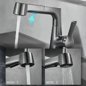 quviem Gri Yükseltilebilir Çift Fonksiyonlu Mutfak Eviye ve Lavabo Bataryası Qu-17592655252105 - 2