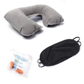 Üçlü Seyahat Seti Şişme Yastık Göz Bandı Kulak Tıkacı - 7