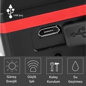 Solar Enerjili Usb İle Şarj Edilebilir Ledli Bisiklet Feneri Kornalı Ve Su Geçirmez Far - 5