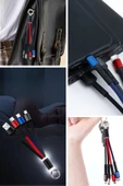 Işıklı Anahtarlık Model 3 İn 1 Usb Çıkışlı Mikro,type-c Ve İphone Uyumlu Şarj Kablosu - 5