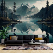 Orman ve Dağ Sanatsal Çizim Manzaralı Duvar Kağıdı thumbnail 1