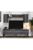 DemonteHome  DEFNEDH 180 CM TV ÜNİTESİ VE KONSOL  2'Lİ SALON TAKIMI ANTRASİT GÜMÜŞ - 4