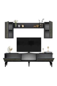 DemonteHome  PELİNDH TV ÜNİTESİ ve KONSOL 2'Lİ SALON TAKIMI ANTRASİT-ALTIN - 5