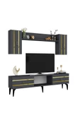 DemonteHome  PELİNDH TV ÜNİTESİ ve KONSOL 2'Lİ SALON TAKIMI ANTRASİT-ALTIN - 4