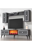 DemonteHome  FLAMEDH ŞÖMİNELİ TV ÜNİTESİ TAKIMI ANTRASİT GÜMÜŞ - 3