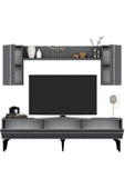 DemonteHome  DEFNEDH 180 CM TV ÜNİTESİ VE KONSOL  2'Lİ SALON TAKIMI ANTRASİT GÜMÜŞ - 6