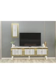 DemonteHome  BAREDH 150 CM LAZER DESENLİ TV ÜNİTESİ BEYAZ-ALTIN - 1