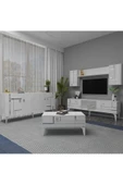 DemonteHome  MADERA TV ÜNİTESİ,KONSOL ve ORTA SEHPA 3'LÜ SALON TAKIMI BEYAZ-GÜMÜŞ - 1