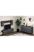 DemonteHome  DEFNEDH 180 CM TV ÜNİTESİ VE KONSOL  2'Lİ SALON TAKIMI ANTRASİT GÜMÜŞ - 1